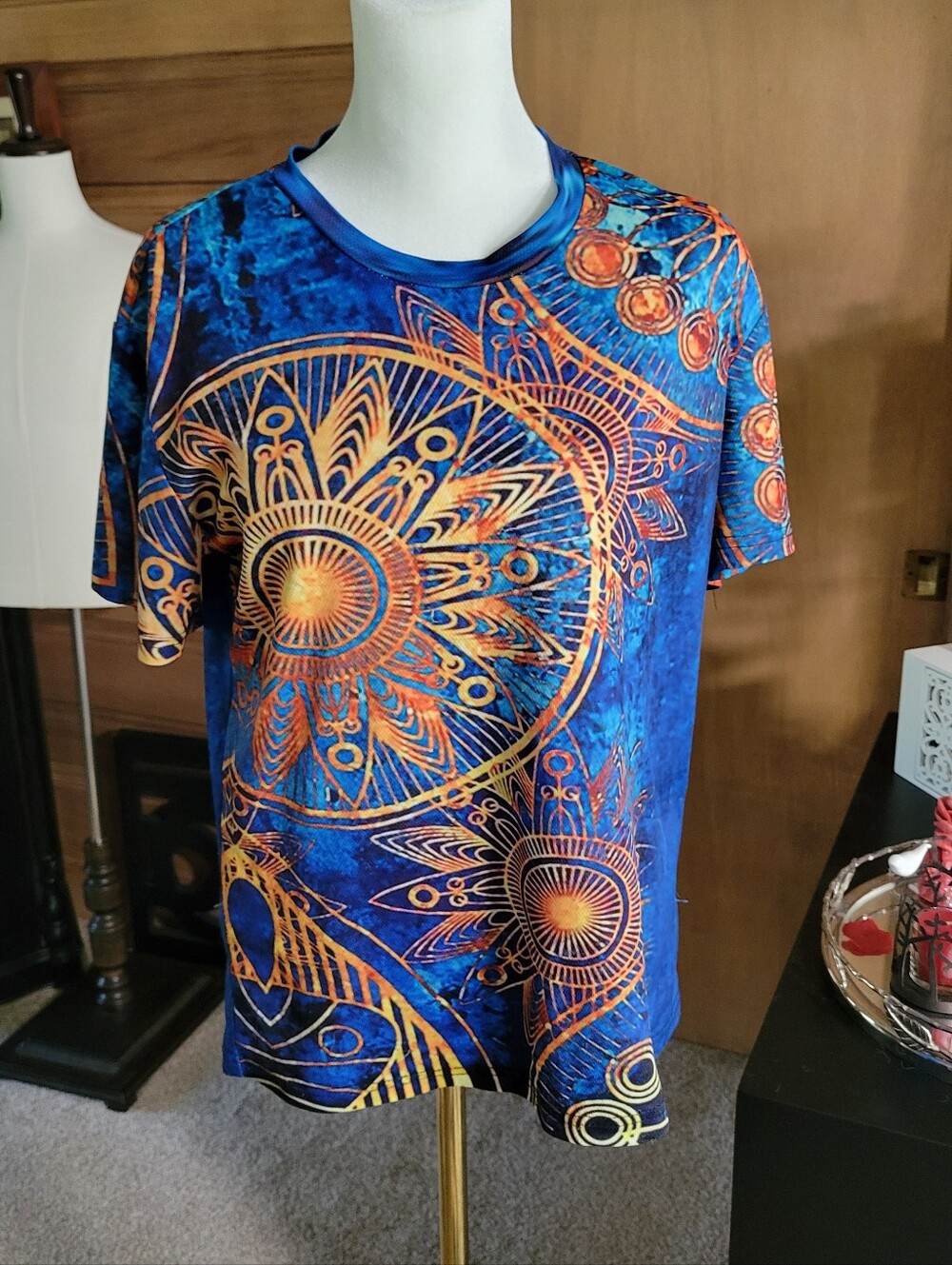 Women's Blue & Orange Graphic T-Shirt